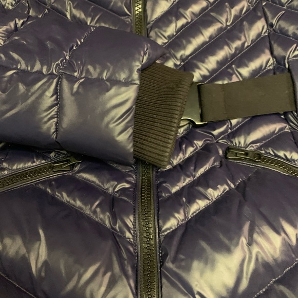 NWT $1195 RUDSAK duck down Quilted shell hooded jacket /belted coat Women Navy - Picture 10 of 11